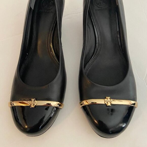 Tory Burch Black Wedges with Gold Detail - Picture 2 of 8